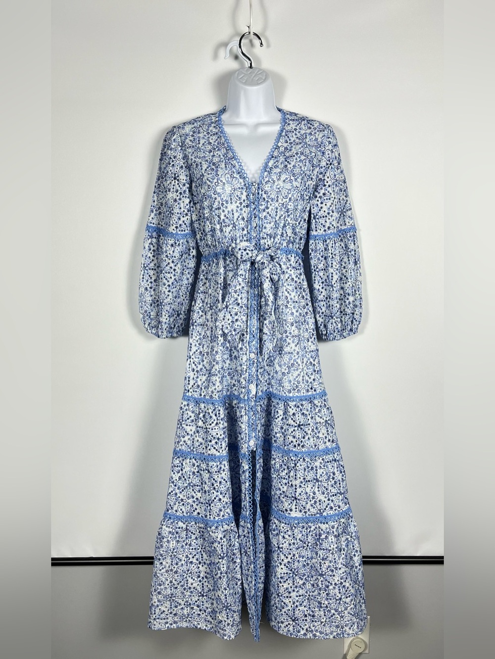 Shoshanna Blue and White Floral Eyelet Dress Size XS